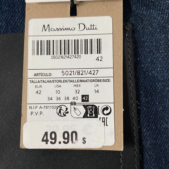 Massimo Dutti Denim Shorts 10 Blue Dark Wash Button Fly Faux Leather Pocket NWT - Picture 8 of 16